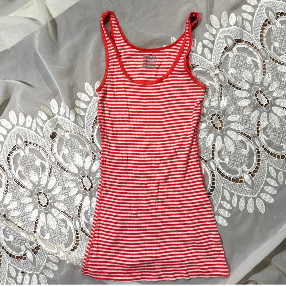 Y2K Mossimo Supply Co Red White Striped Long & Lean Ribbed Tank Top Small